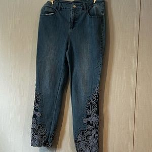 Ladies Soft Surroundings Lace Inlet ankle jeans size 12